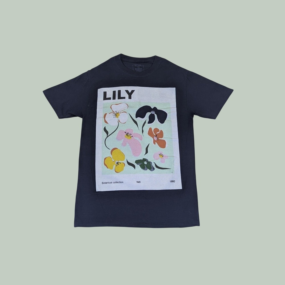 Return To Sender Vintage Style Graphic Tee M Navy Botanical Floral Lily Boho